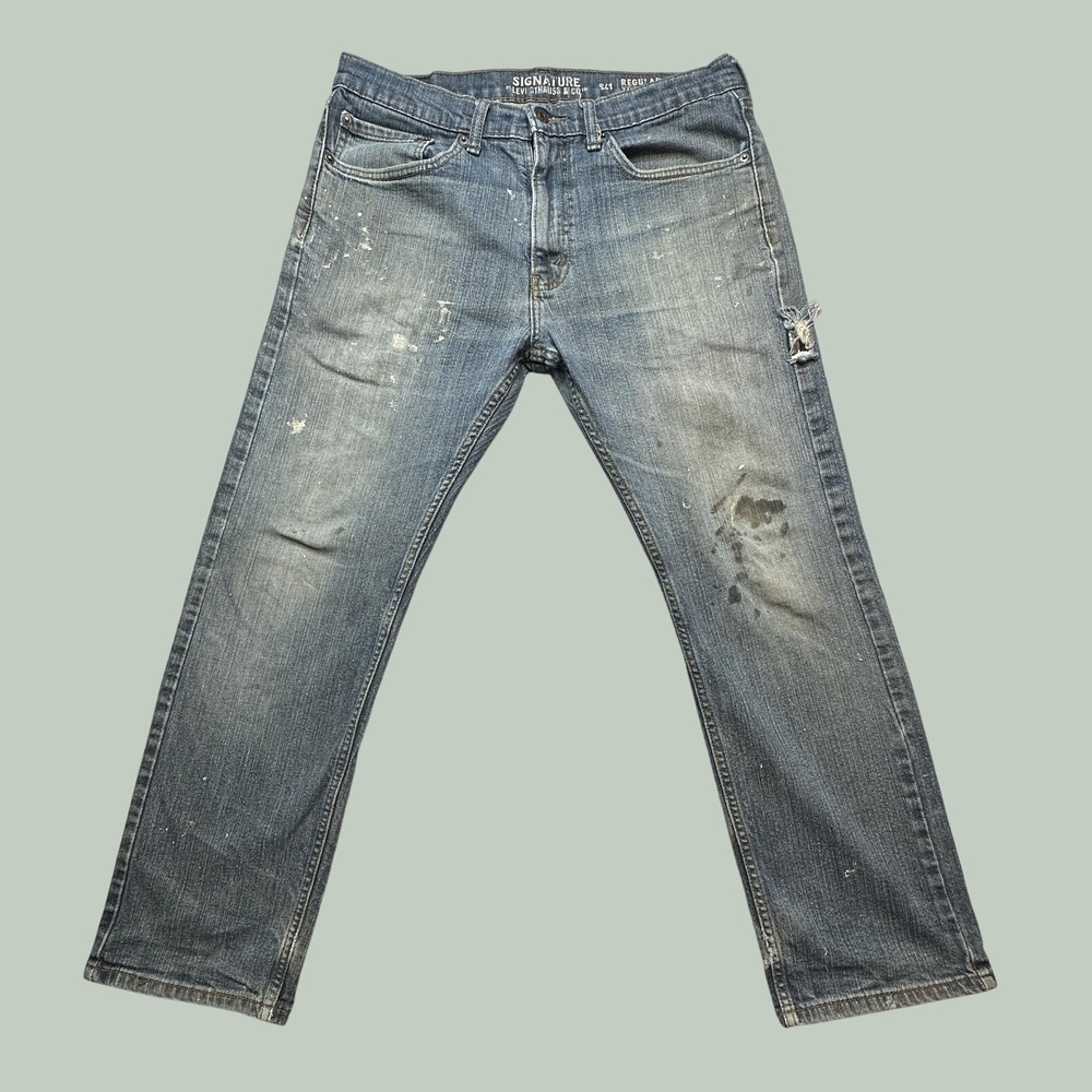 Levi's Signature Jeans Mens 34x30 (33x27) Regular Traditional Blue Distressed